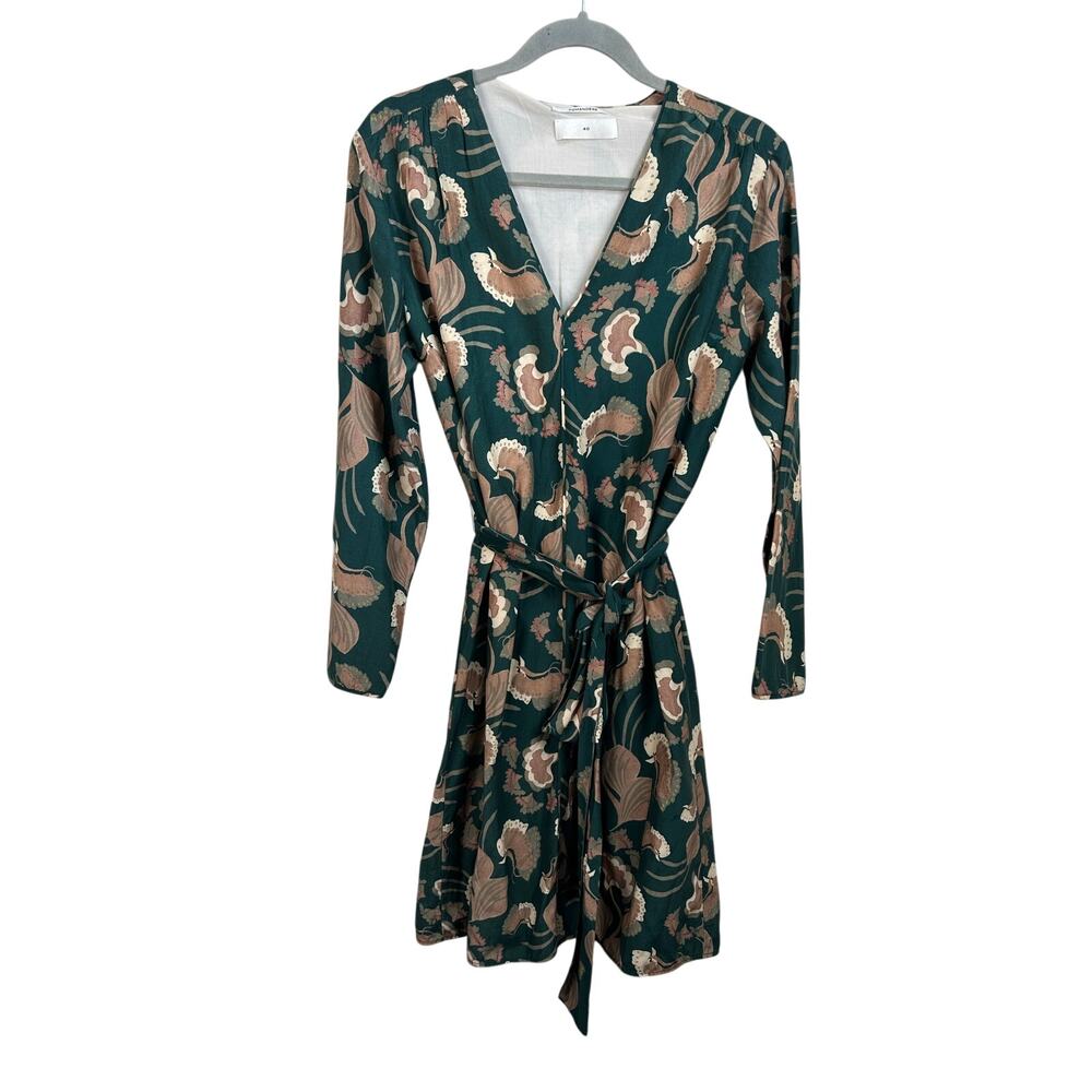 Pomandère Women's Natural Printed Dress Silk Cotton Size 6 Knee Length EUC